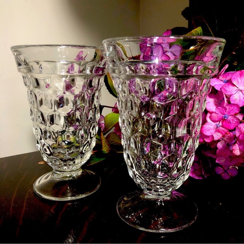 Two Fostoria American Clear Footed Ice Tea Glass Pattern 2056